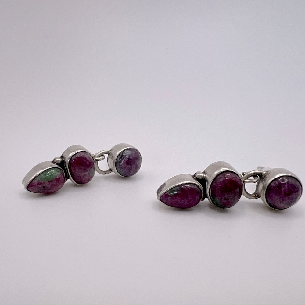Ruby In Zoisite Sterling Silver Stud Dangling Ear… - image 1